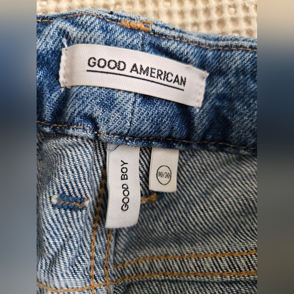 Good American Good Boy Button Fly Frayed Hem Blue Jeans | sizr - Picture 6 of 8